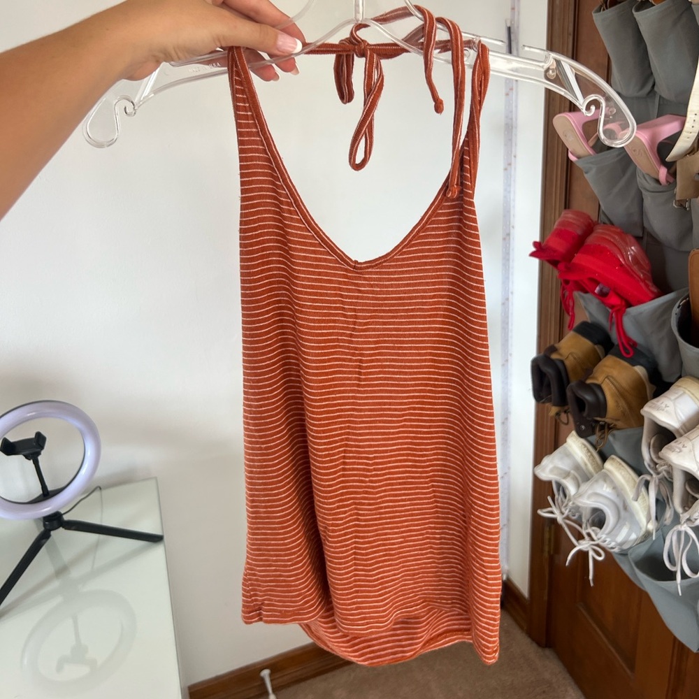 American Eagle Rust Striped Halter Top
